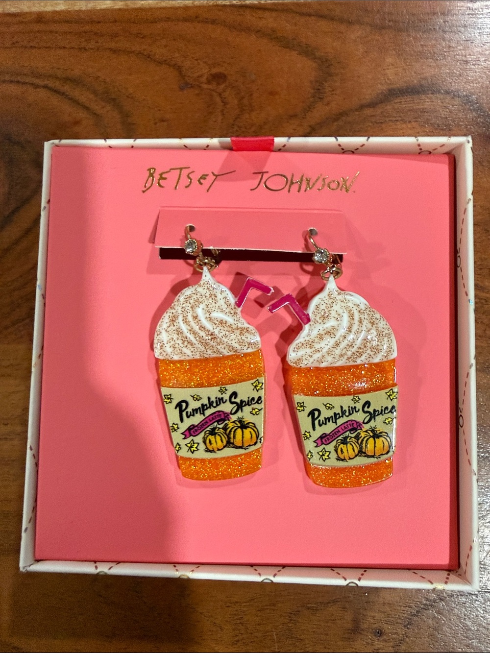 Betsey Johnson Orange & White Pumpkin Spice Cupcake Drop Earrings